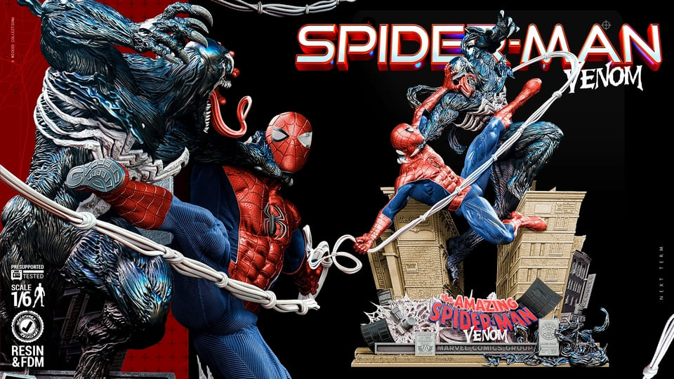 Spider-Man vs Venom Showdown Diorama and Wall