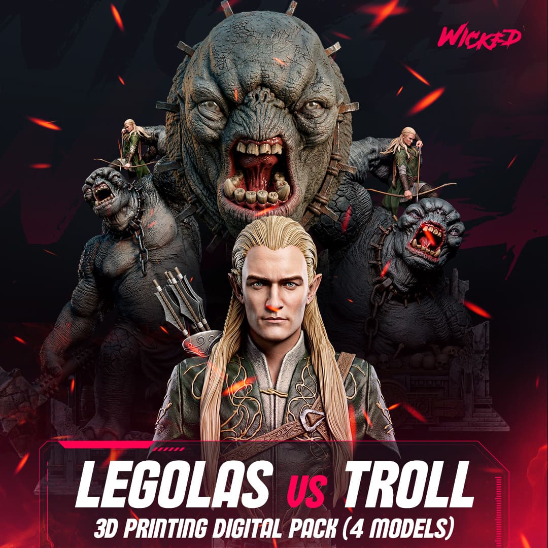 Legolas vs Cave Troll Model Pack (4 Models)