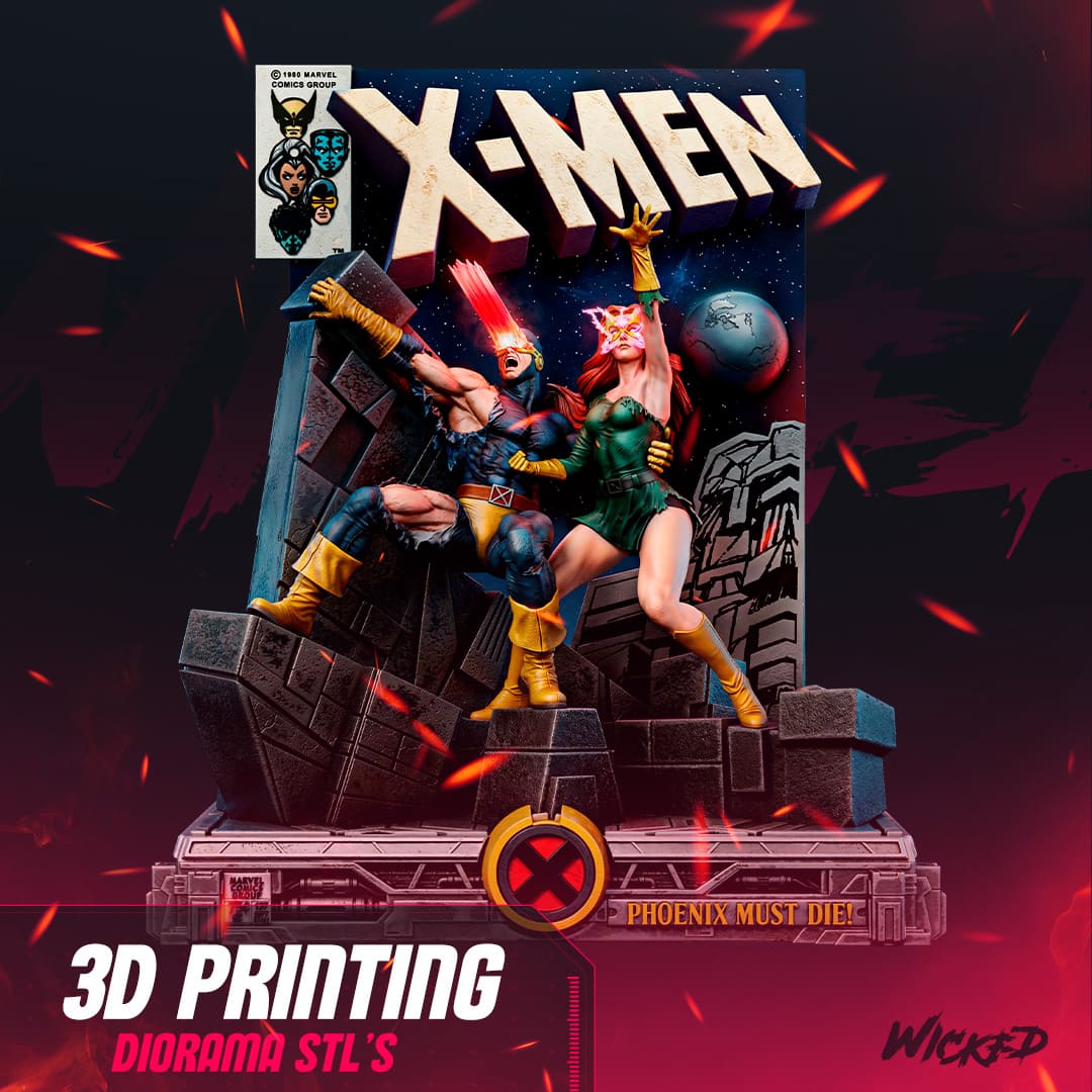 Jean and Cyclops Diorama, Sculptures and Busts Model Pack (5 Models)