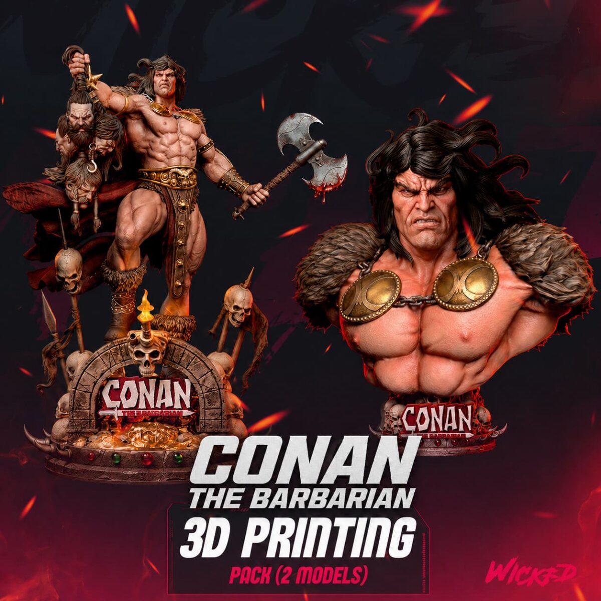 Conan The Barbarian Sculptures and Busts Model Pack (2 Models)