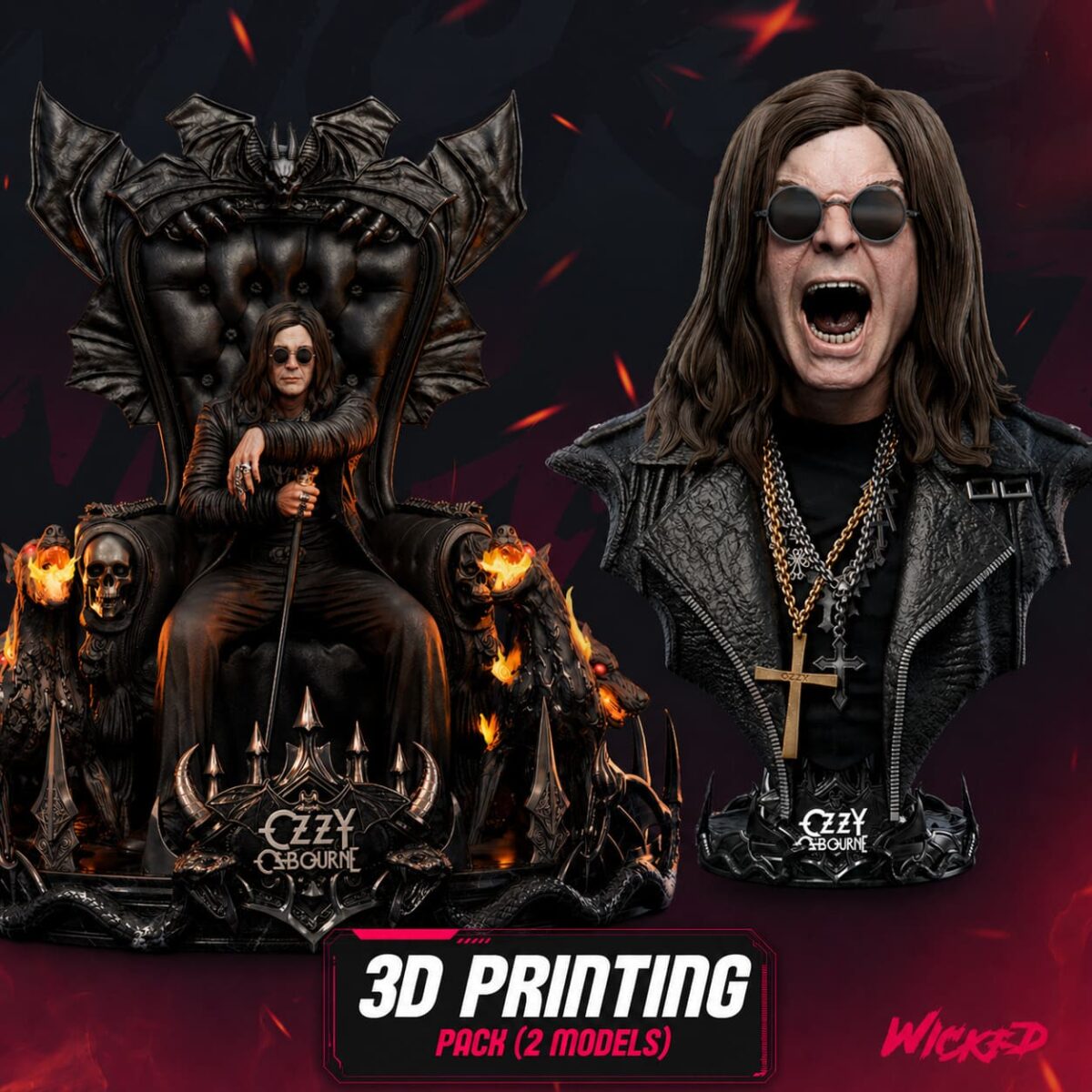Ozzy Osbourne Sculpture and Bust Model Pack (2 Models)