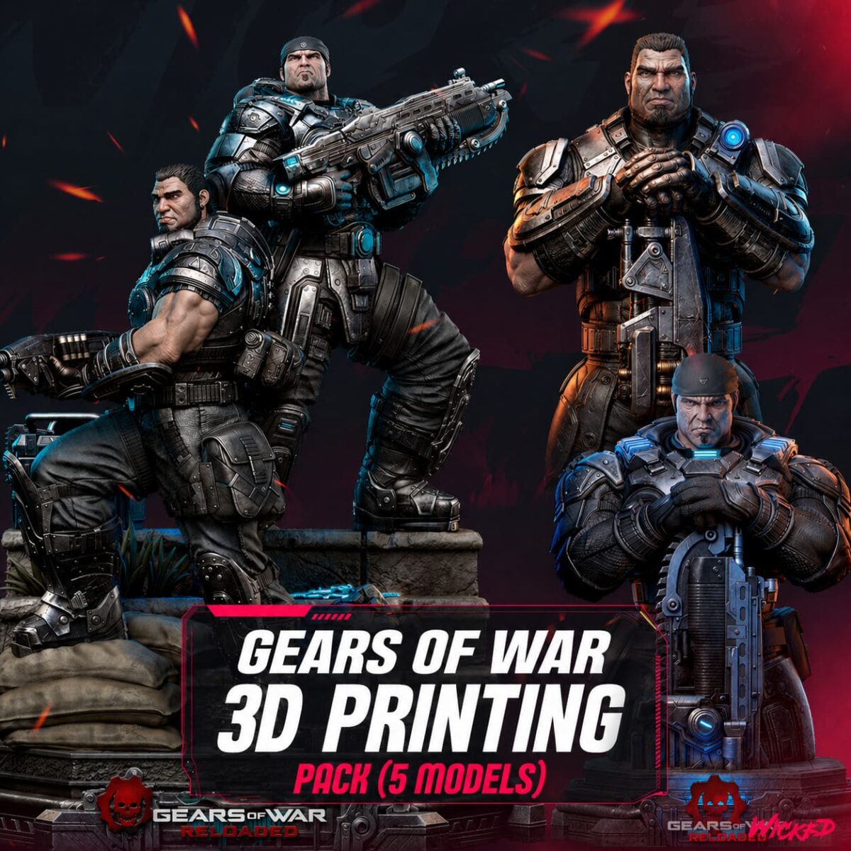 Gear of War Diorama, Sculptures and Busts Model Pack (5 Models)