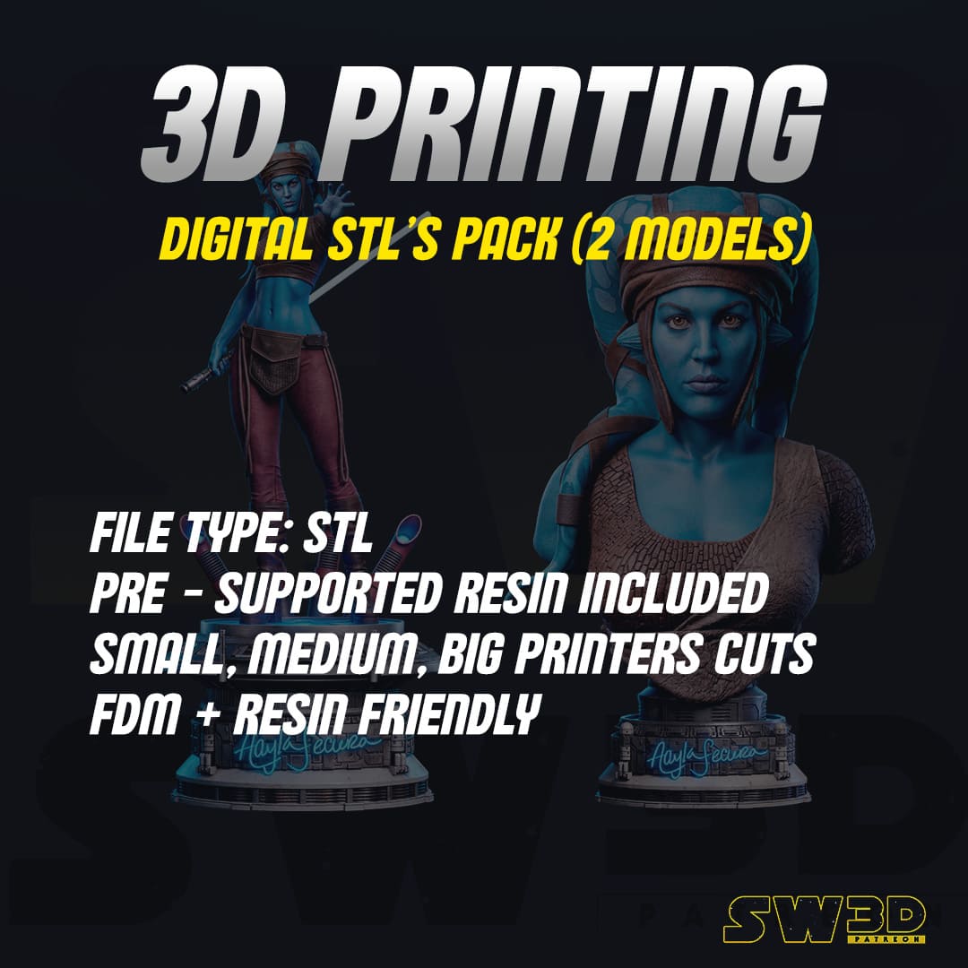 Aayla Secura Sculpture and Bust Model Pack (2 Models) - Image 2