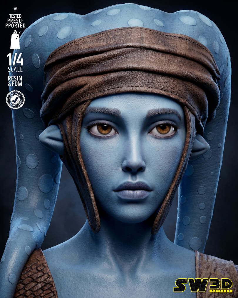 Aayla Secura Sculpture and Bust Model Pack (2 Models) - Image 8