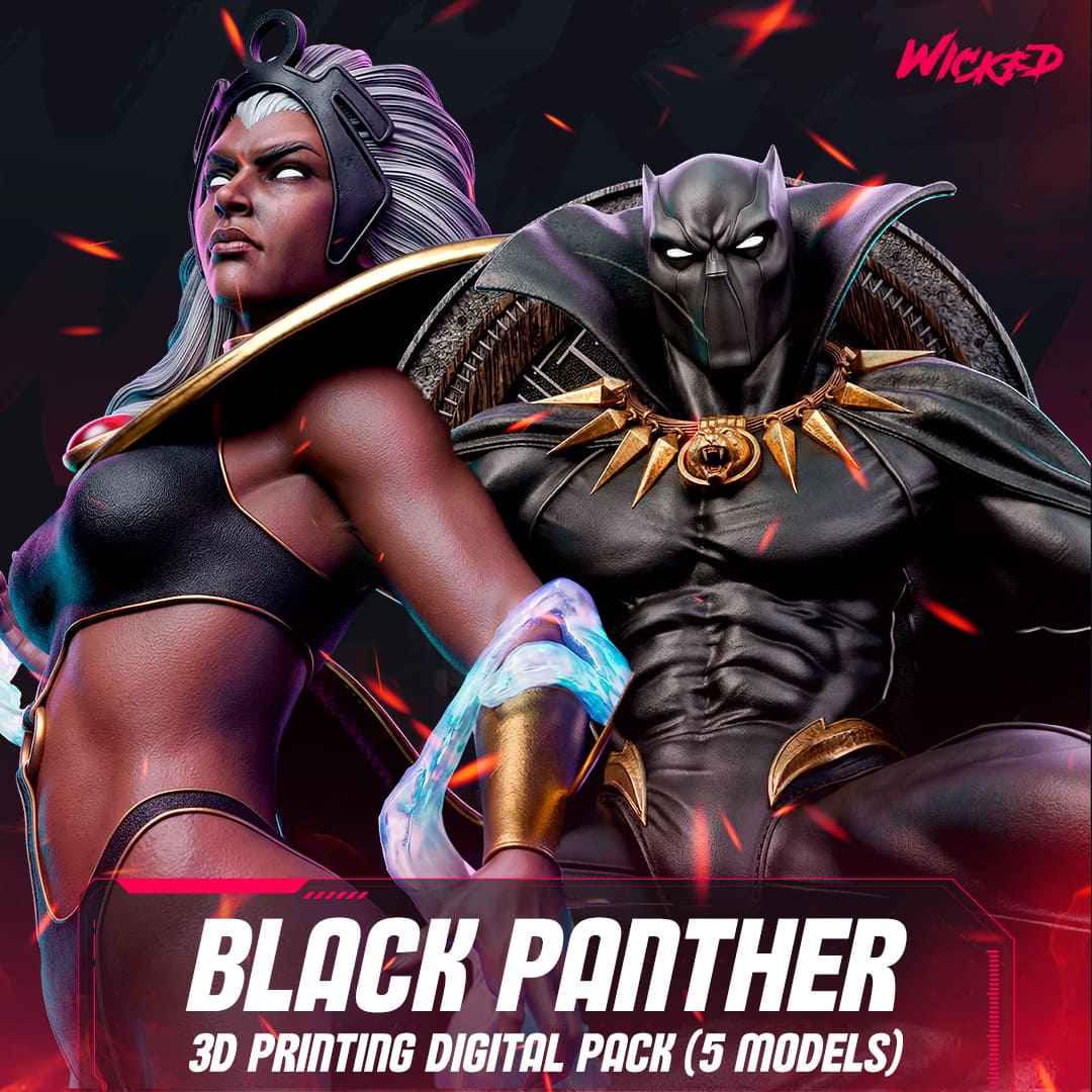 Black Panther and Storm Diorama Sculptures and Busts Model Pack (5 Models)