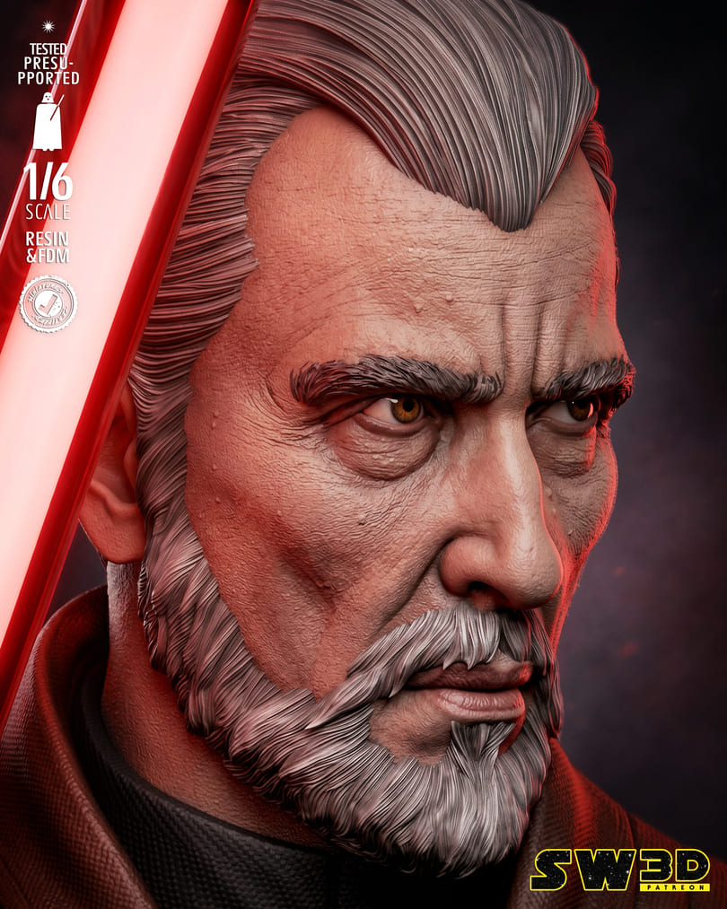 Count Dooku Sculpture and Bust Model Pack (2 Models) - Image 8